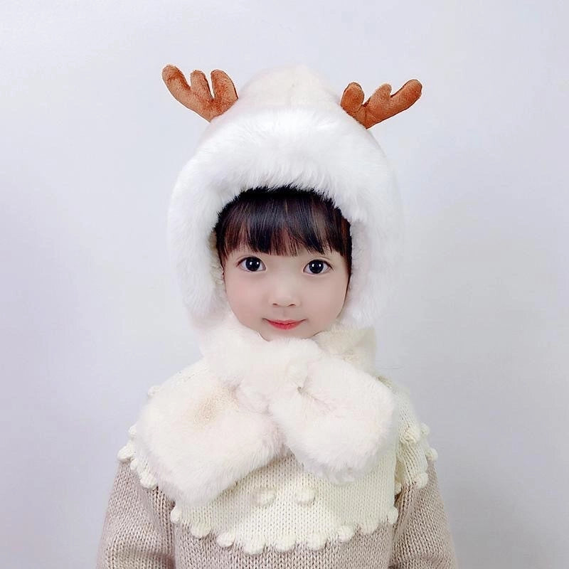 Winter Children's Hat Scarf Integrated Thickened Warm Baby Cute Baby Windproof Ear Protection Hat For Boys And Girls