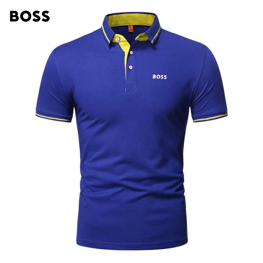 BOSS Men-s Patchwork Printed Short Sleeve POLO T-Shirt