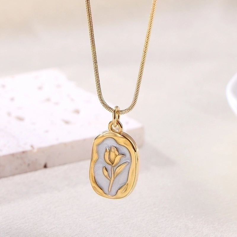 12 Pieces Elegant Retro Devil's Eye Rose Stainless Steel Enamel Plating 18k Gold Plated Pendant Necklace