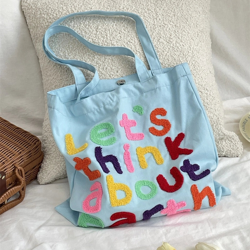 Women's Medium Canvas Letter Basic Classic Style Square Magnetic Buckle Canvas Bag