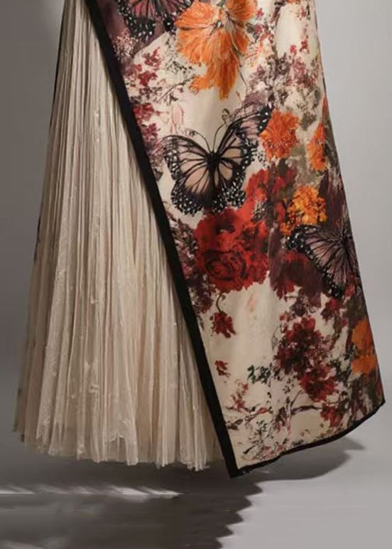 Chinese Style Asymmetrical Print Wrinkled Patchwork Skirts Summer