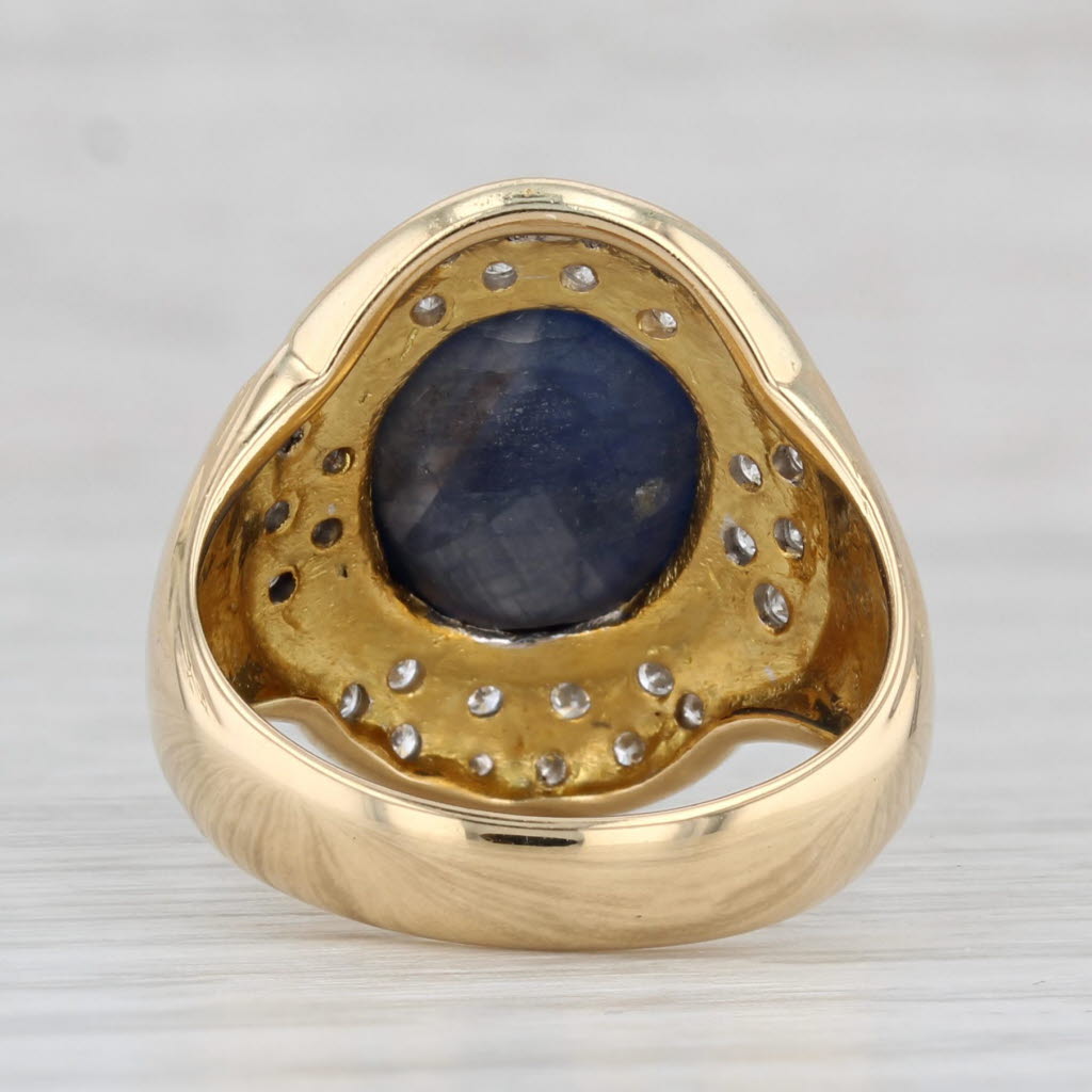 Oval Cabochon Blue Sapphire Diamond Halo Ring 18k Yellow Gold Size 6.75-7