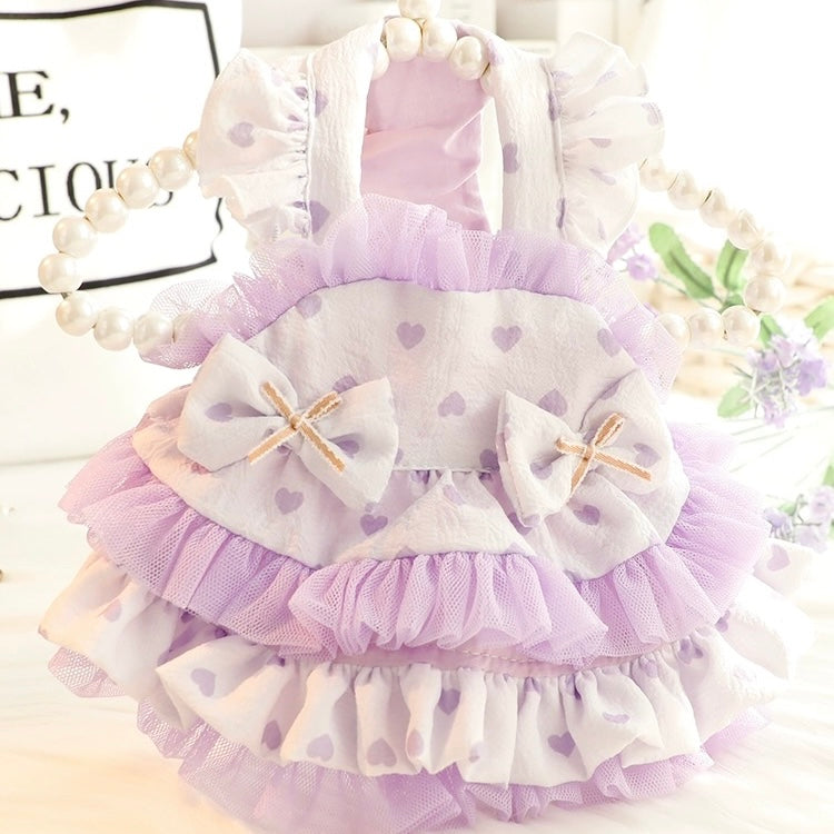 Little Heart Dog Cat Lace Layered Dress