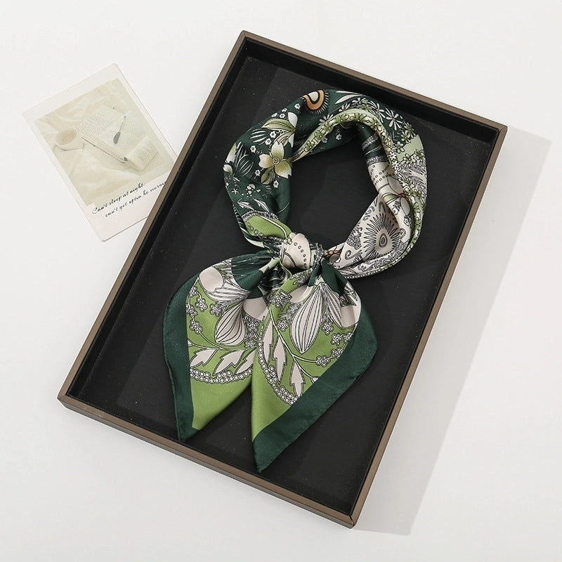 Women's Pastoral Minimalist Moon Tree Satin Printing Silk Scarf Bandanas