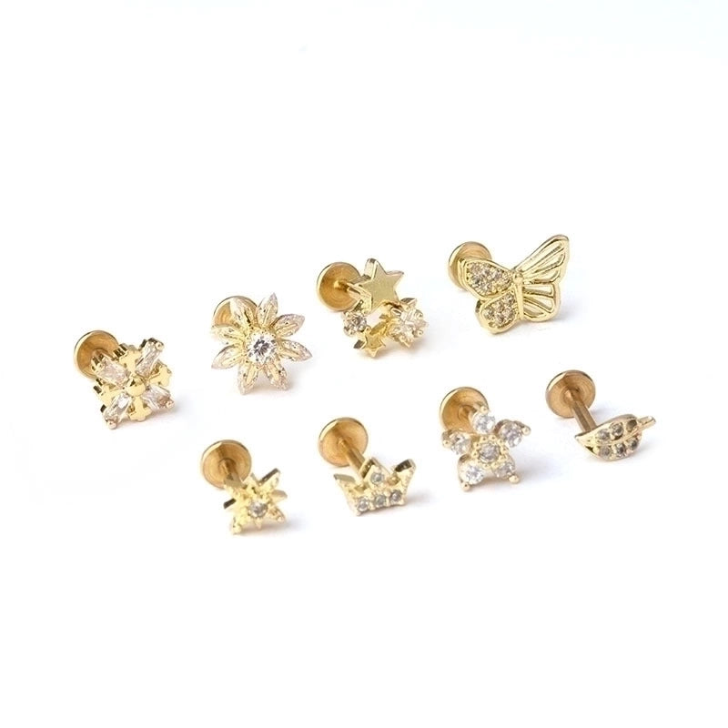 Ear Cartilage Rings & Studs Minimalist Flower 316L Stainless Steel  Copper Inlaid Zircon