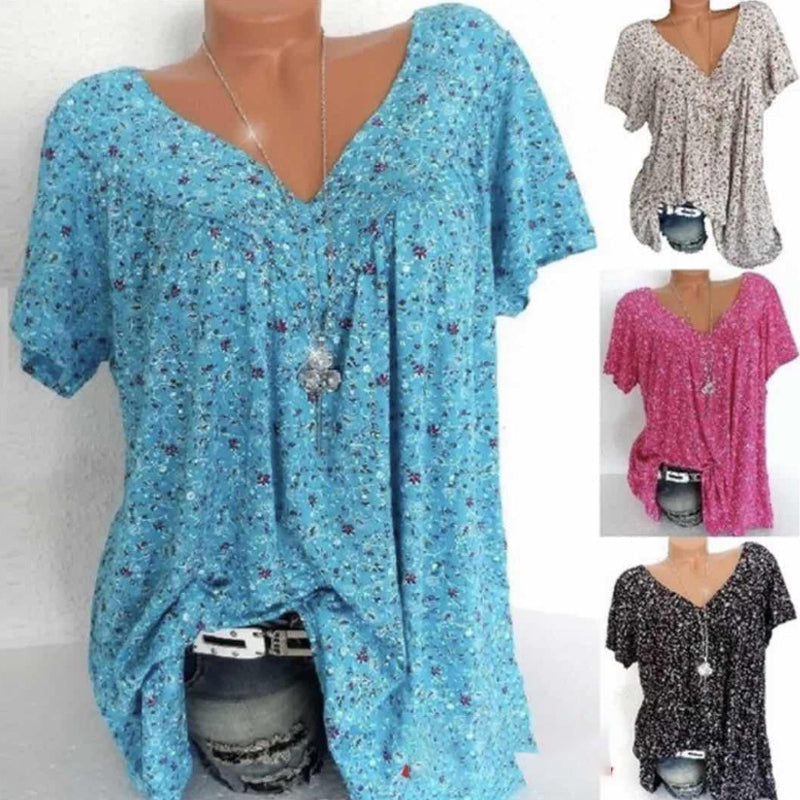 Icone™ Zomers T-shirt met V-hals. losse korte mouwen voor dames