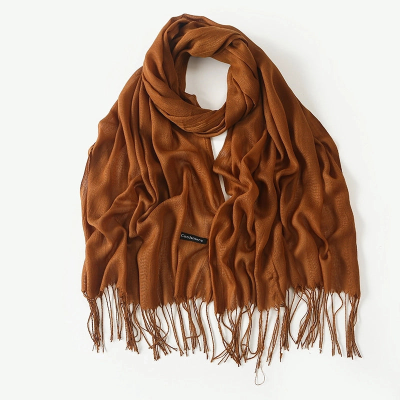Women's Elegant Classic Style Solid Color Polyester Tassel Scarf
