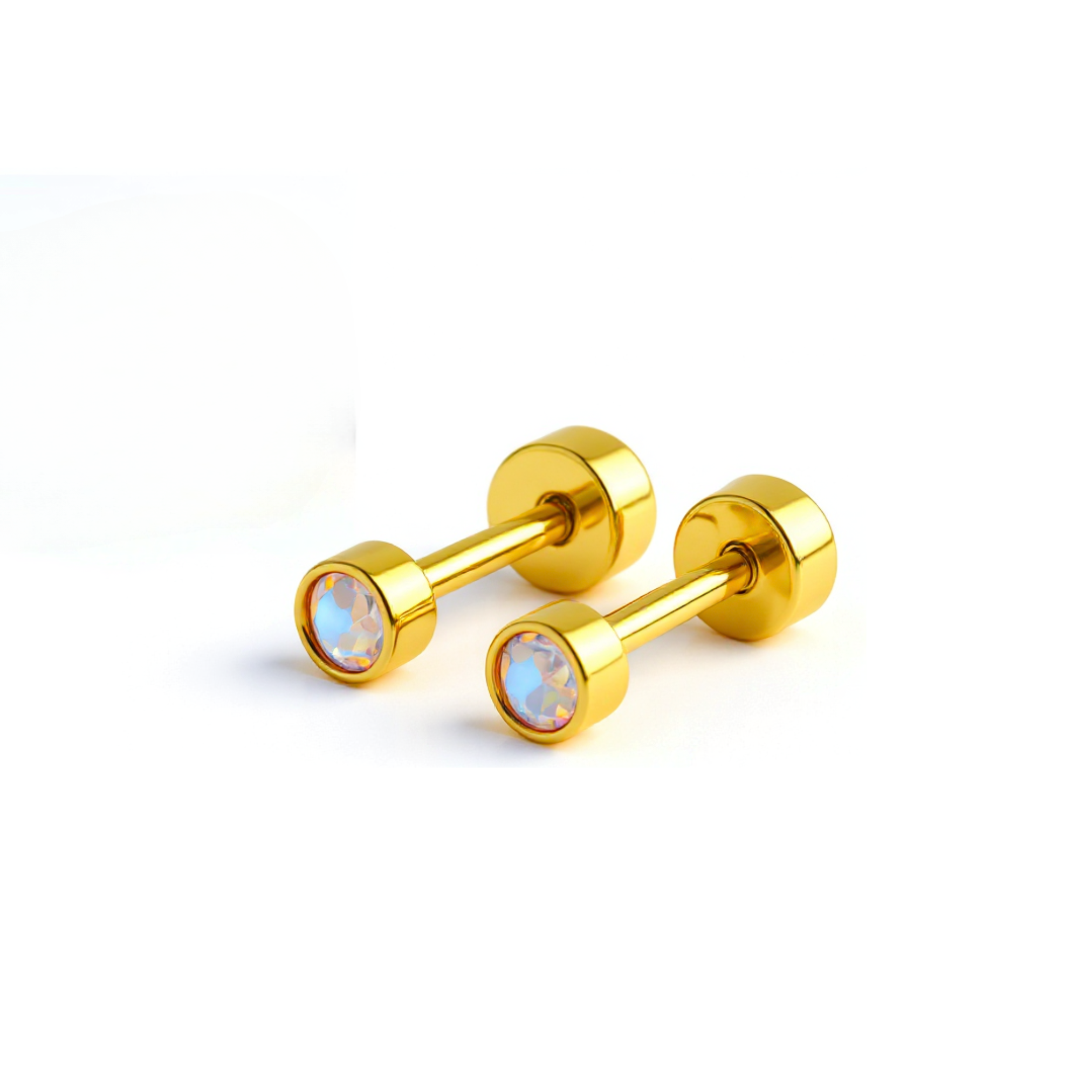 3mm rainbow framed diamond studs - Gold