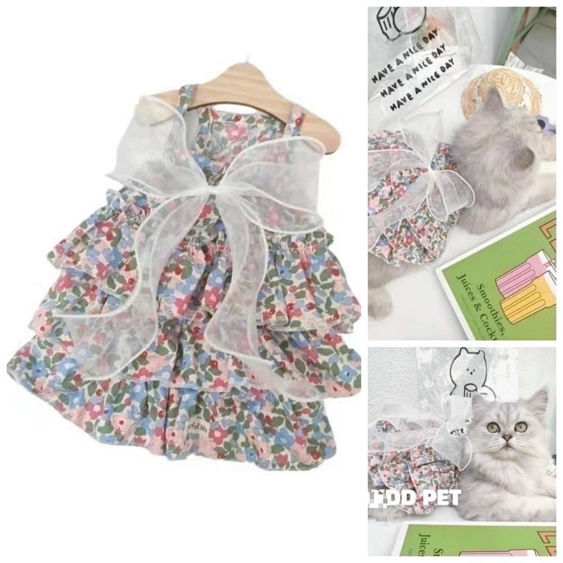 Pastoral Cotton Ditsy Floral Bow Knot Pet Clothing