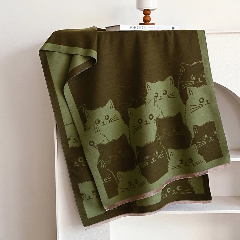 Women's Cute Streetwear Cartoon Cat Cotton Polyester Scarf