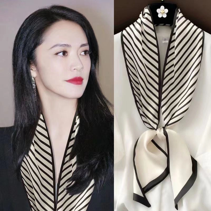 Women's Minimalist Color Block Polyester Printing Silk Scarf