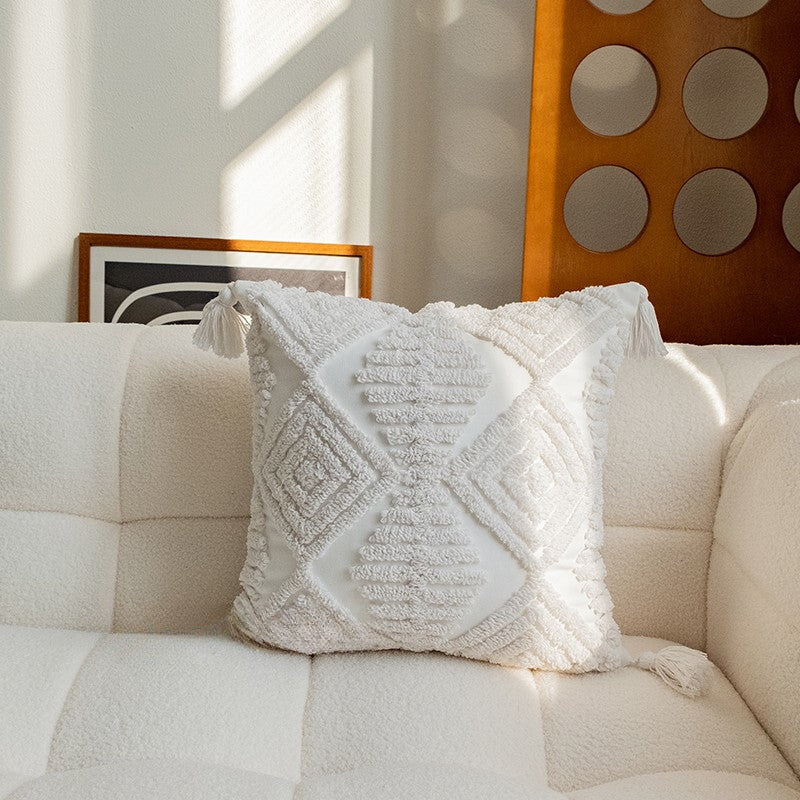 Chic Monochrome Tufted Plush Pillow