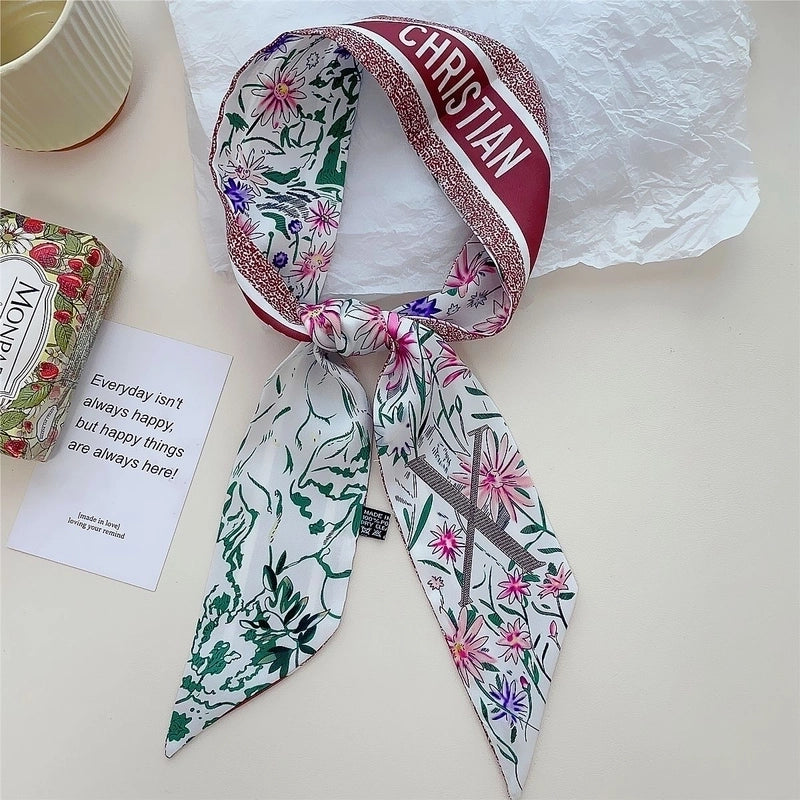 Women's Lady Flower Satin Printing Silk Scarf