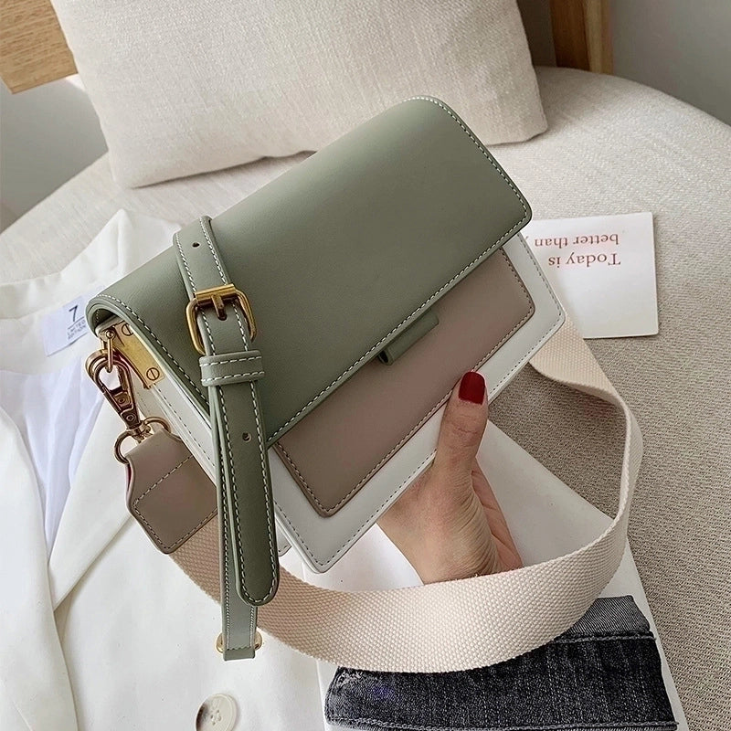Women's Small Pu Leather Color Block Elegant Square Flip Cover Shoulder Bag Crossbody Bag Square Bag