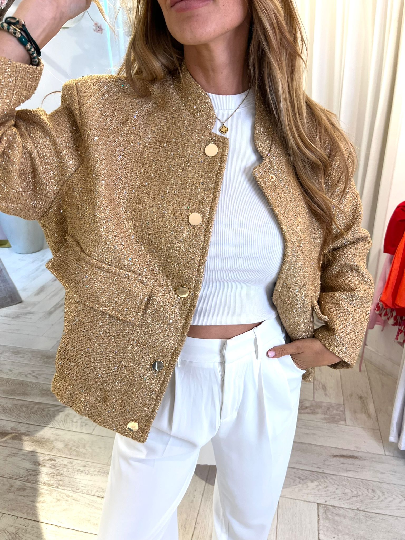 Amber Bomber Sparkle Jacket Gold