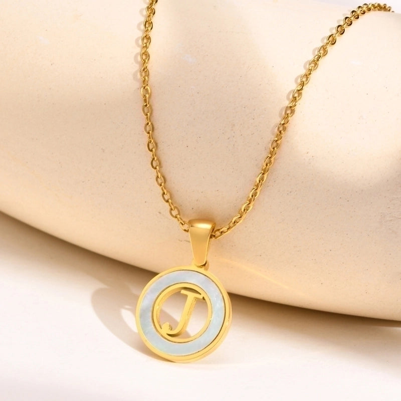 201 Stainless Steel INS Style Minimalist Plating Hollow Out Inlay Letter Shell Necklace Pendant