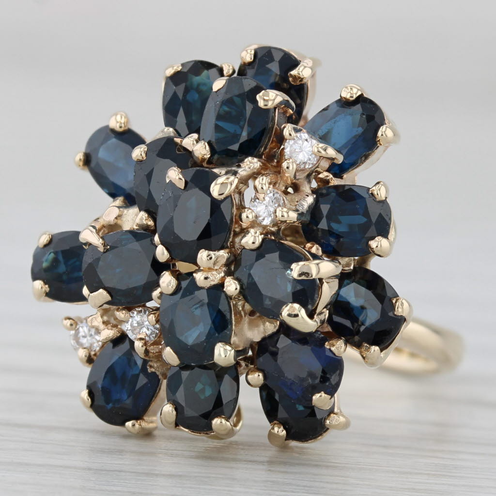 4.73ctw Blue Sapphire Diamond Cluster Ring 14k Yellow Gold Size 7 Cocktail