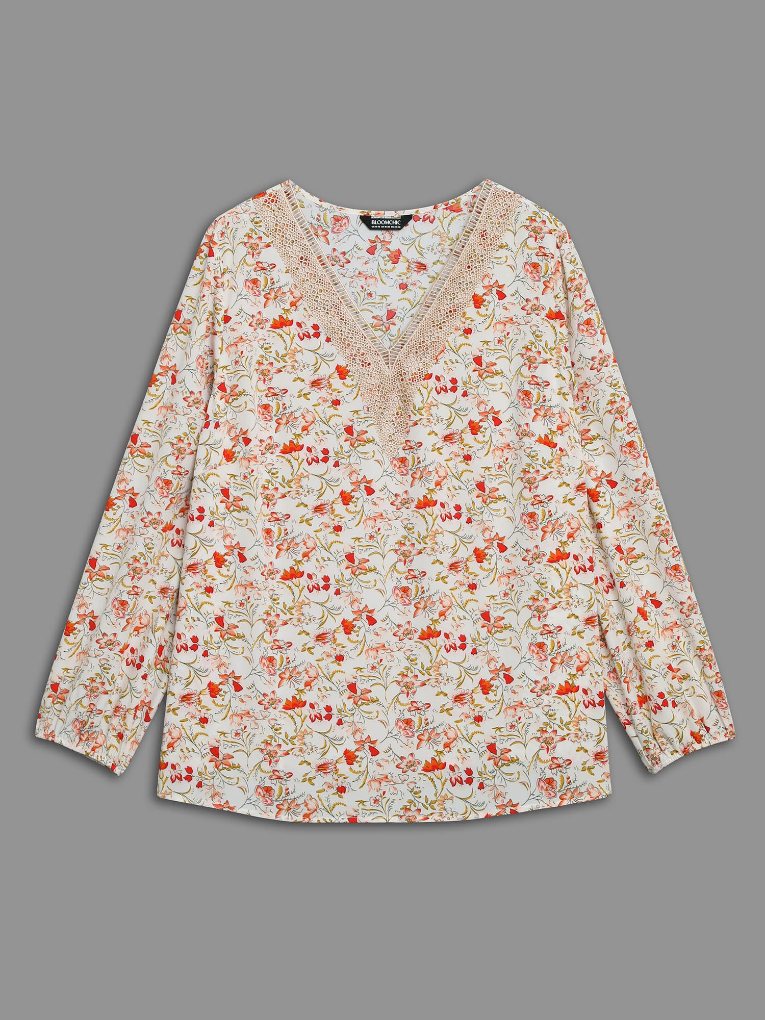 V Neck Ditsy Floral Contrast Webbing Blouse