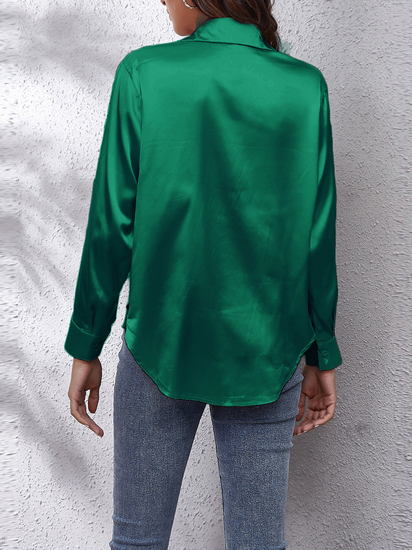 Long Sleeves Loose Solid Color Lapel Blouses&Shirts Tops
