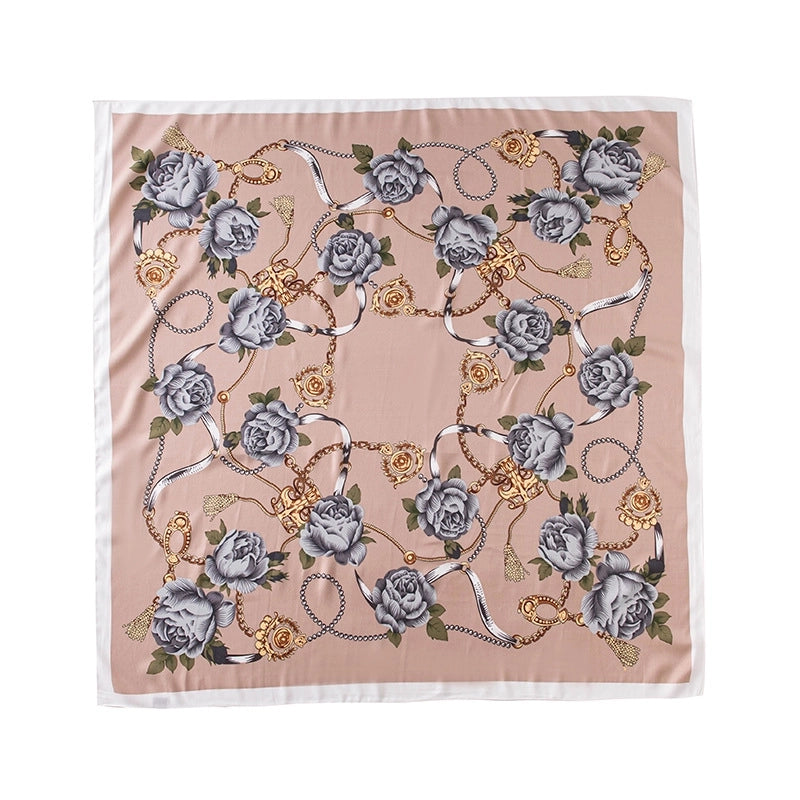 Women's Elegant Stripe Flower Satin Silk Scarf
