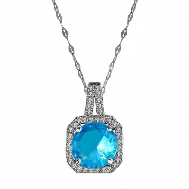 201 Stainless Steel White Gold Plated Gold Plated Classic Style Plating Inlay Square Glass Zircon Pendant Necklace