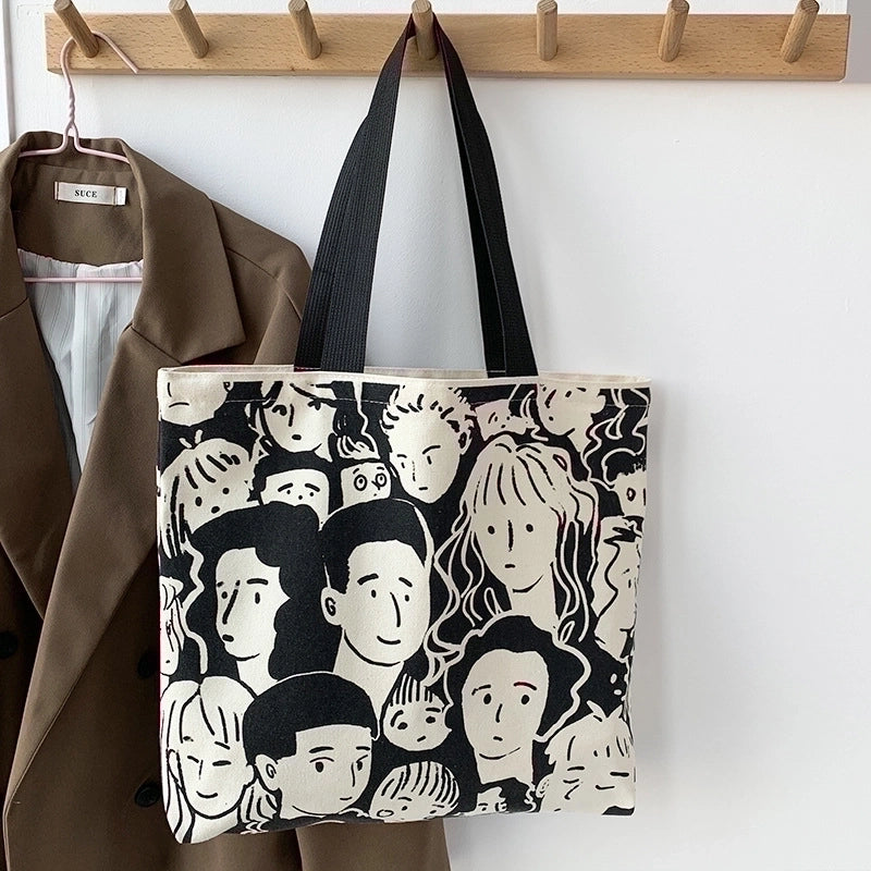 Women's Large Canvas Color Block Streetwear Square Zipper Shoulder Bag