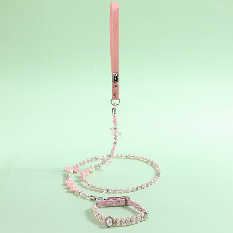 Jeweled Pearl Decor Dog Collar&Leash