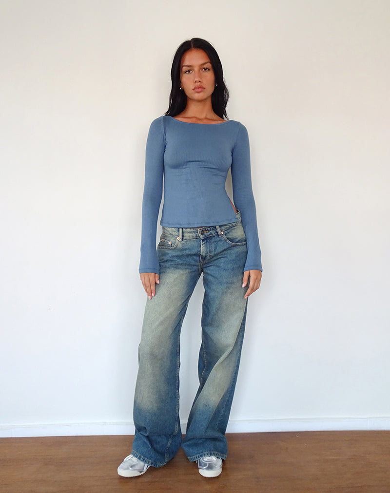 Dinar Split Hem Top in Mineral Blue