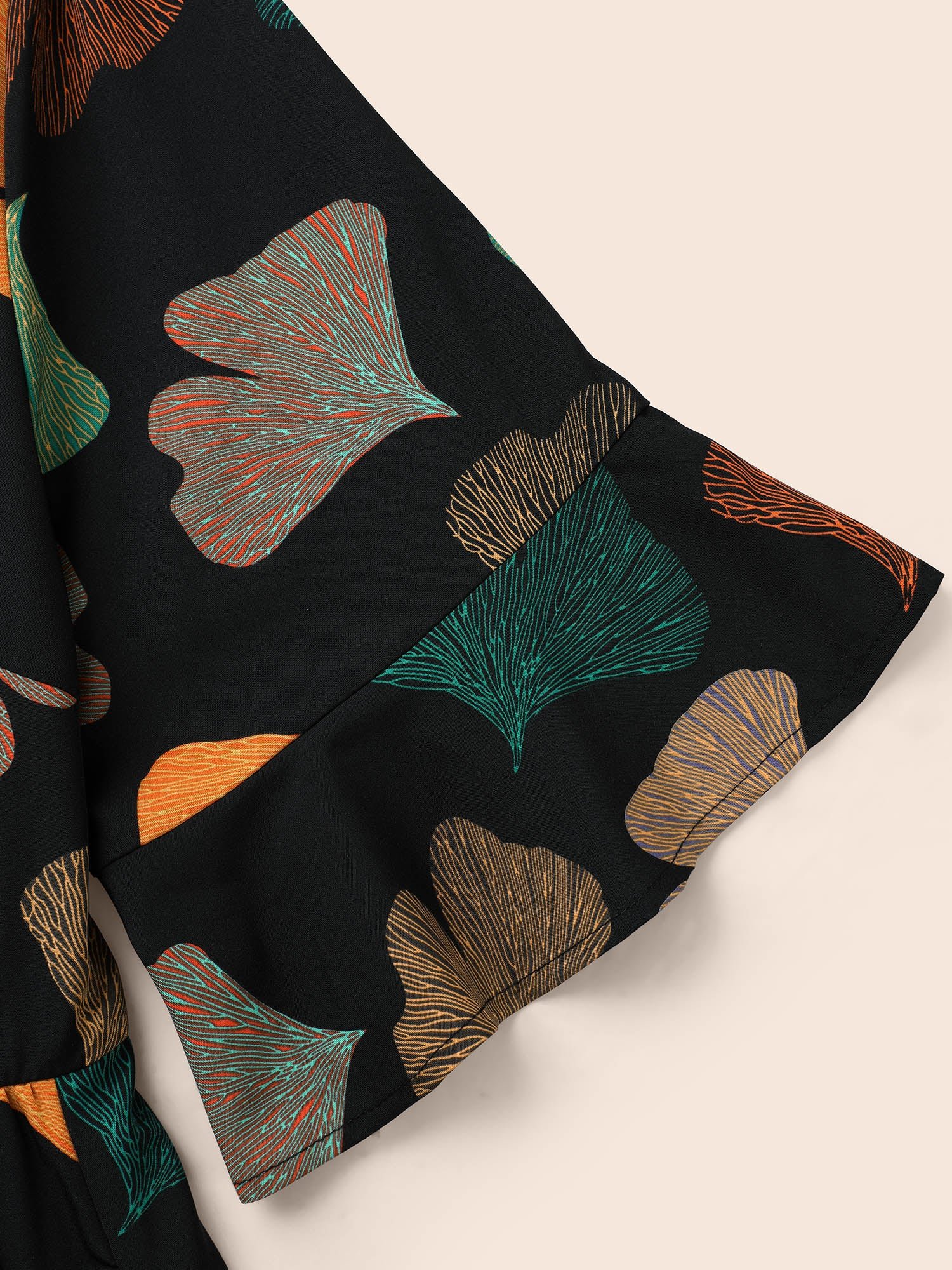 Floral Print Notched Ruffle Sleeve Dress