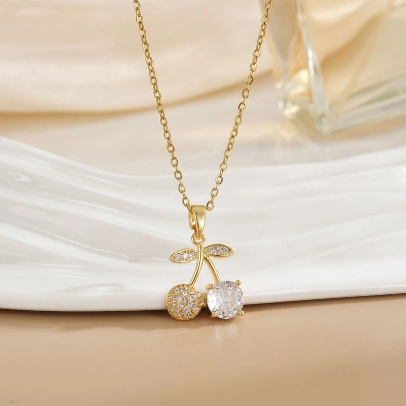Minimalist Cherry Titanium Steel Plating Pendant Necklace