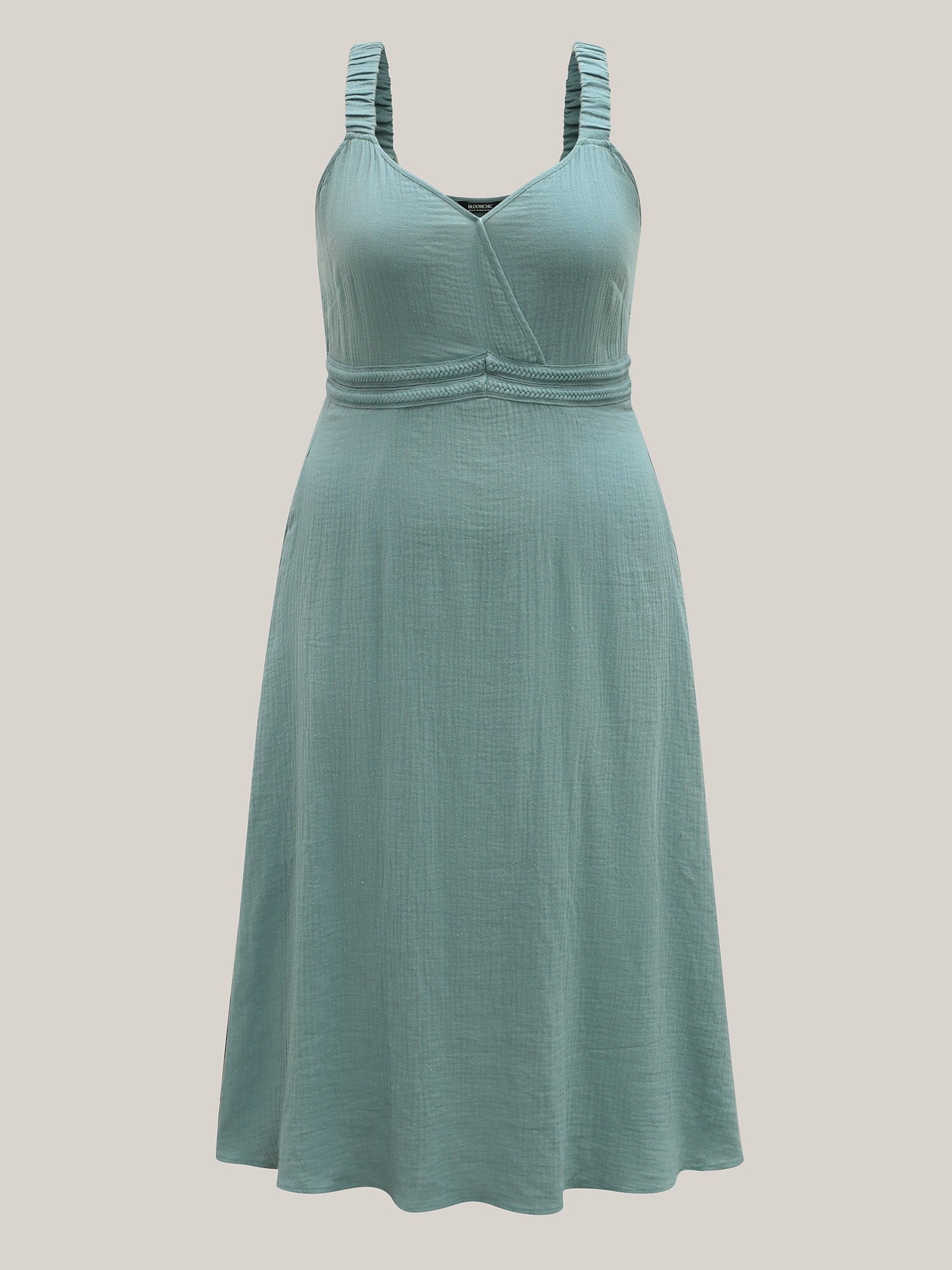 Cotton Textured Cinched-Waist A-Line Midi Dress