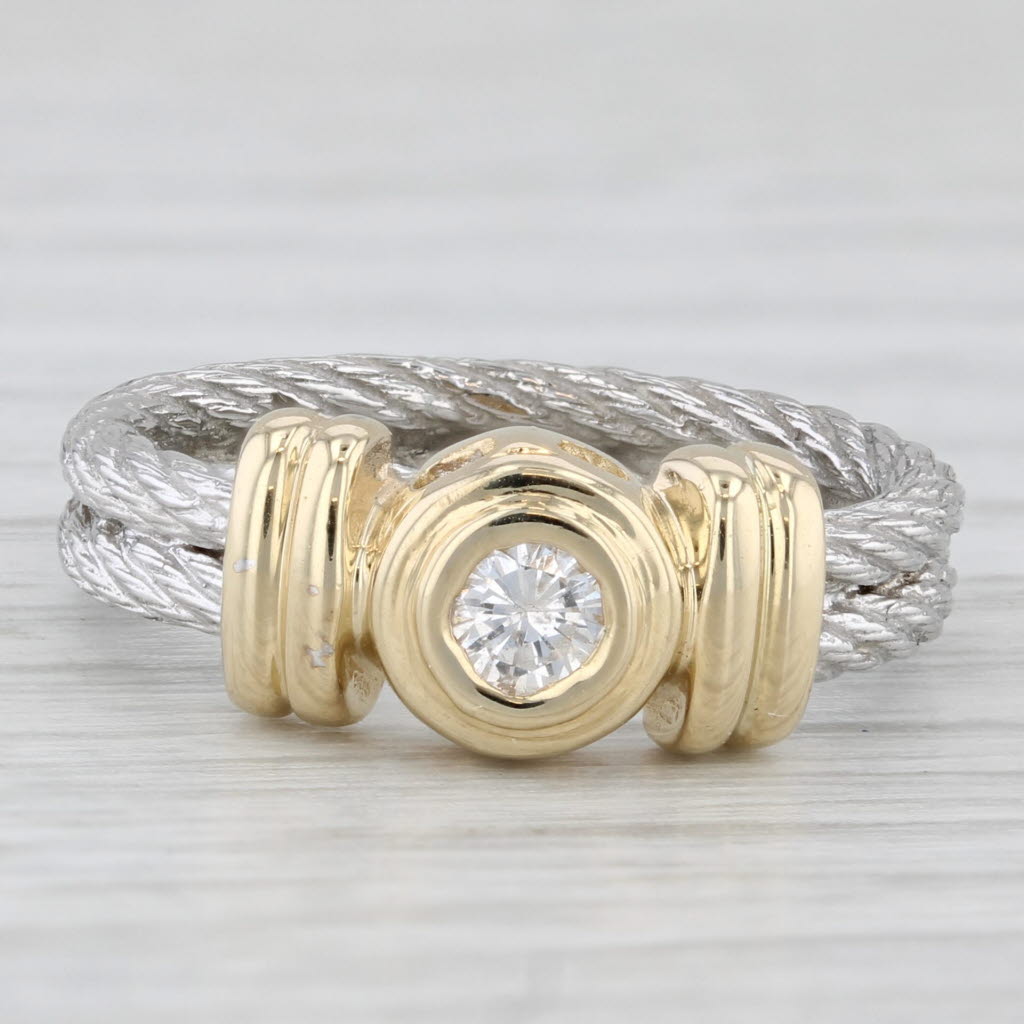 0.17ct Round Diamond Solitaire Cable Ring 14k Yellow White Gold Sz 6 Engagement