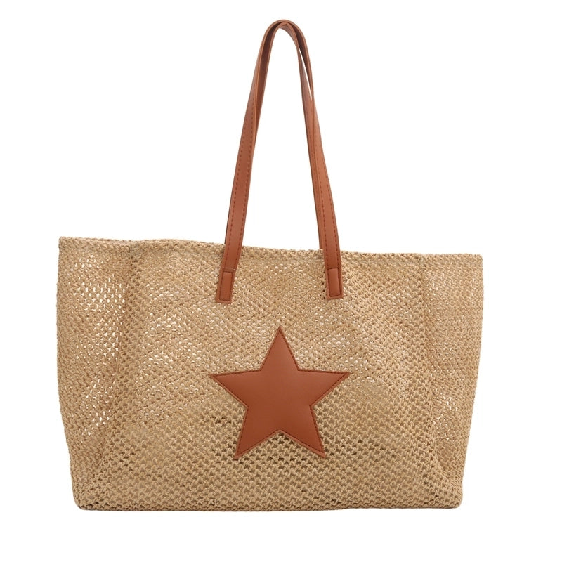 Women's Large Straw Star Elegant Square Magnetic Buckle Shoulder Bag