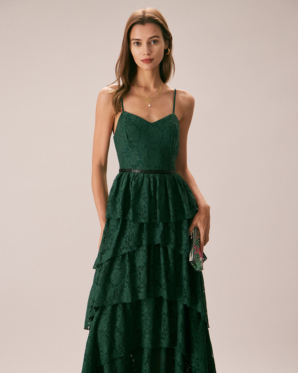 The Green Sweetheart Neck Lace Maxi Dress