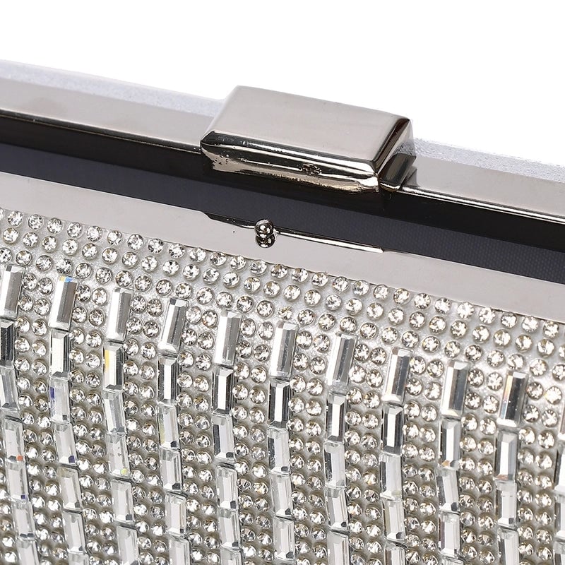 Black Gold Silver Metal Stripe Rhinestone Square Evening Bags