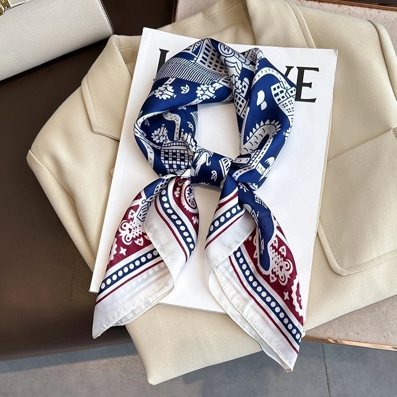 Silk Scarf Women's Elegant Small Square Scarf Decoration 70 Professional Small Square Scarf  New Autumn And Winter Warm Scarf French Hair Band