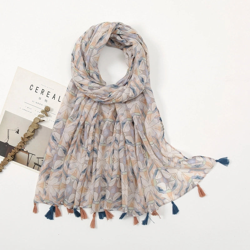 Women'S Bohemian Geometric Cotton And Linen Scarf