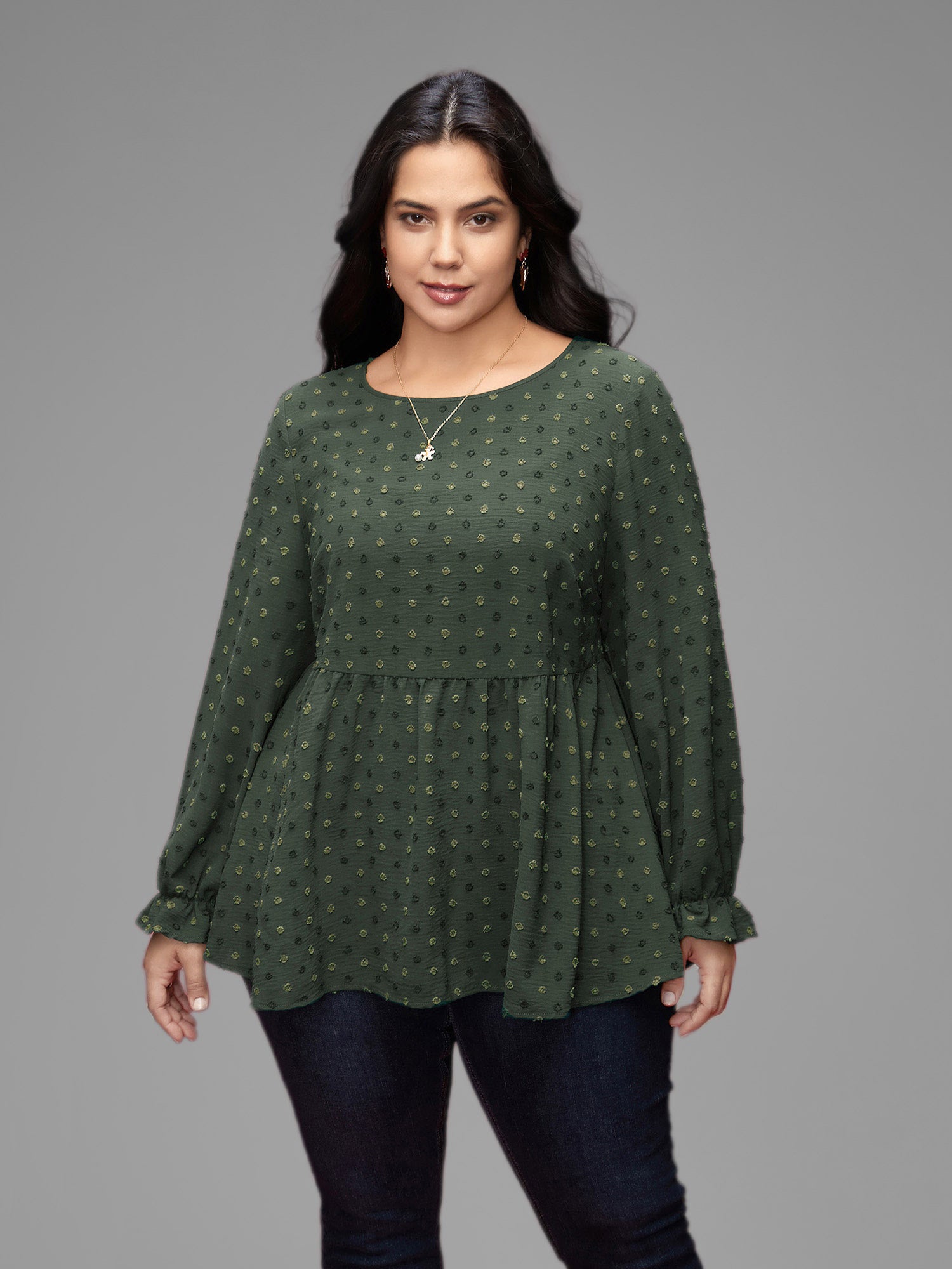 Textured Dot Elastic Cuffs A-line Blouse