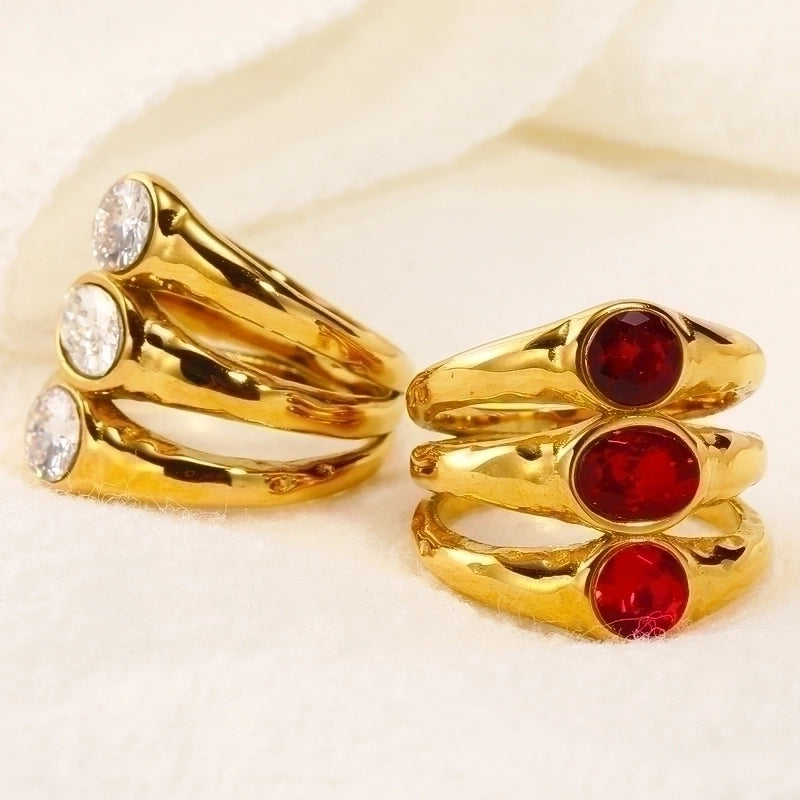 3 Pieces Minimalist Commute Geometric Titanium Steel Inlay Zircon Rings