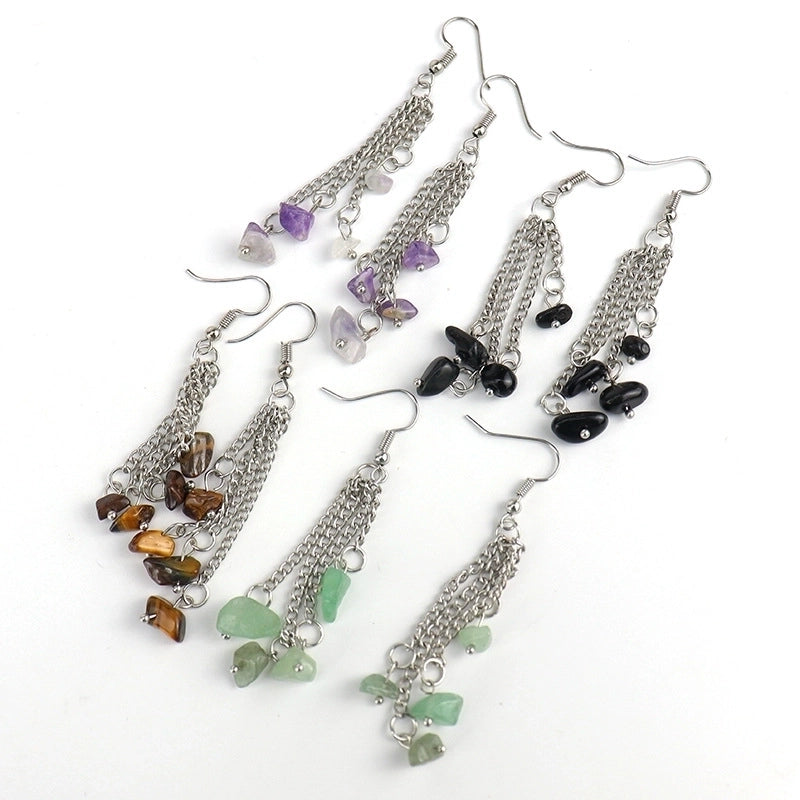 1 Pair Minimalist Irregular Patchwork Natural Stone Metal Drop Earrings