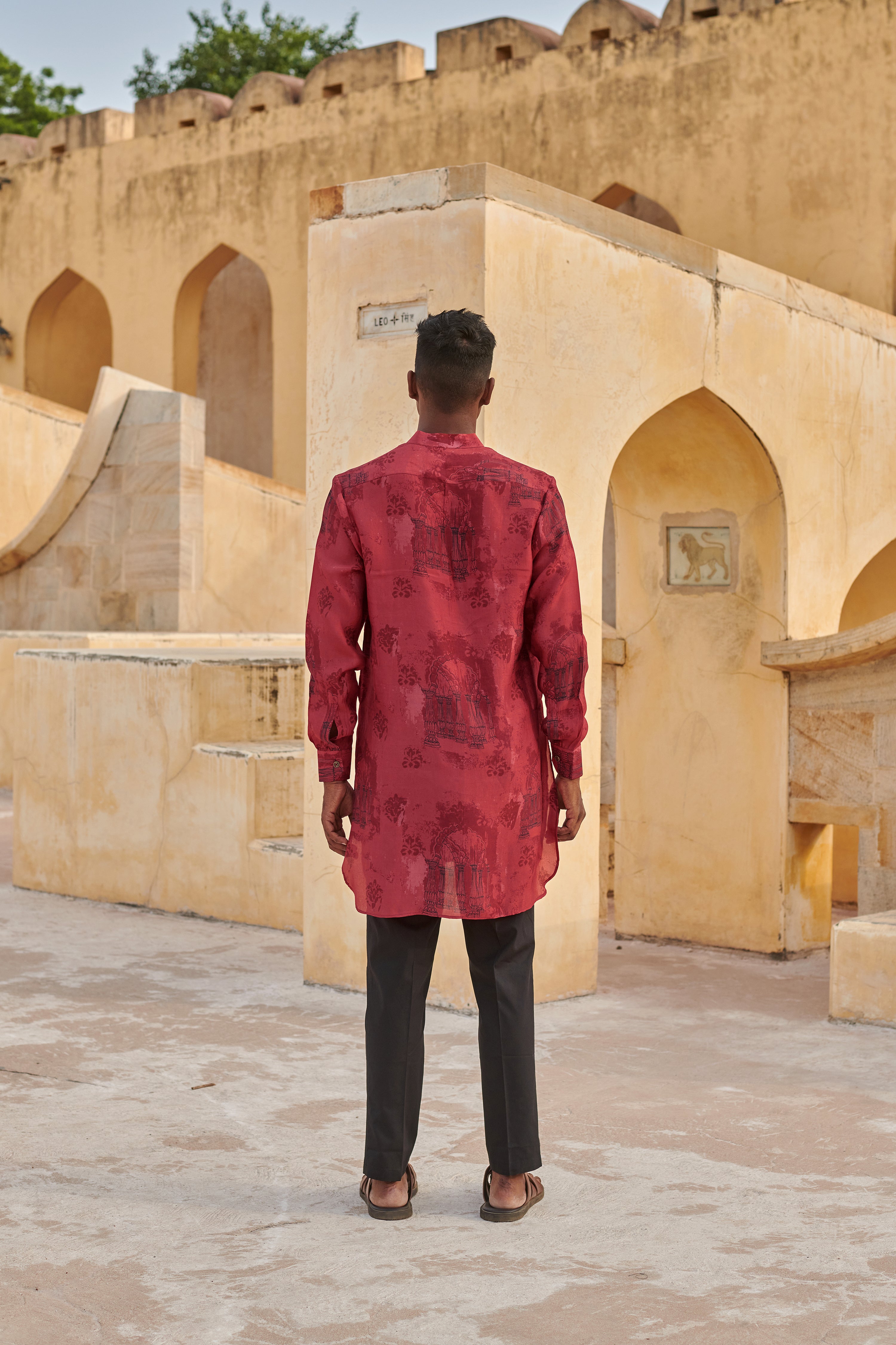 Red Arch Printed Ganganagery Kurta