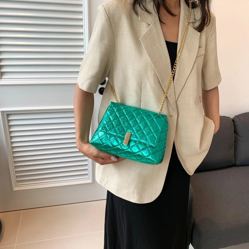 Women's Pu Leather Solid Color Lingge Basic Classic Style Square Lock Clasp Underarm Bag