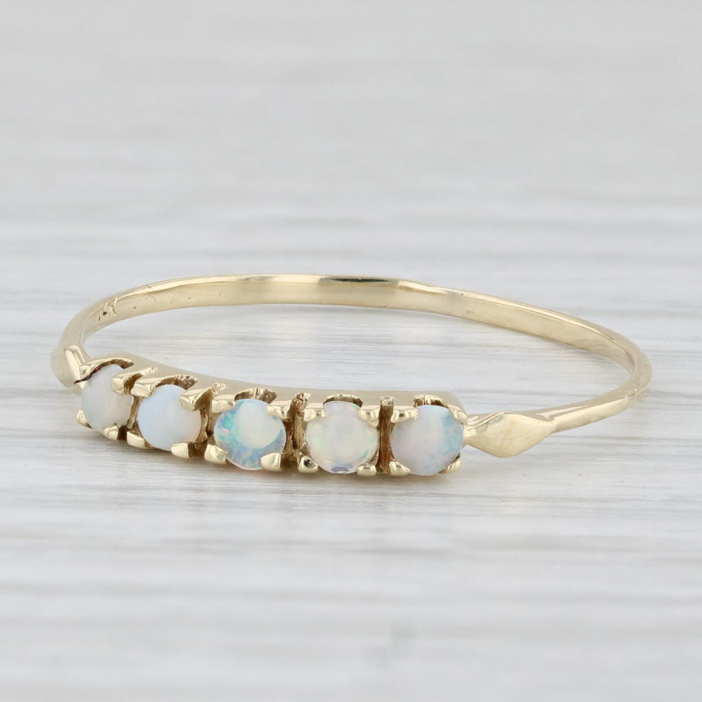 Round Opal 5-Stone Ring 14k Yellow Gold Size 9.5 Stackable