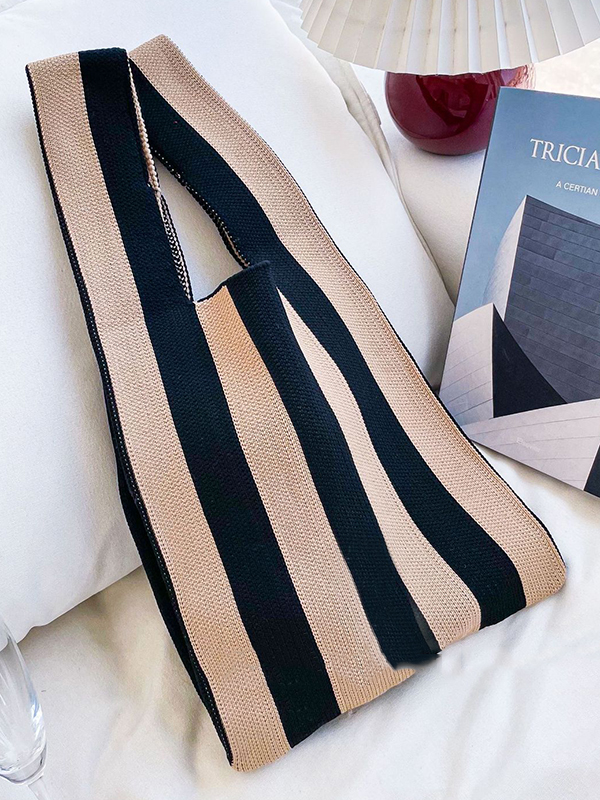 Contrast Color Striped Bags Woven Handbag