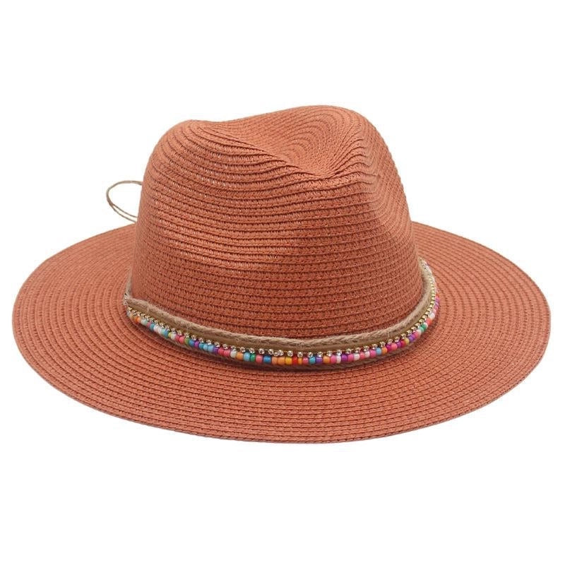 Unisex Ethnic Style Colorful Beaded Big Eaves Straw Hat