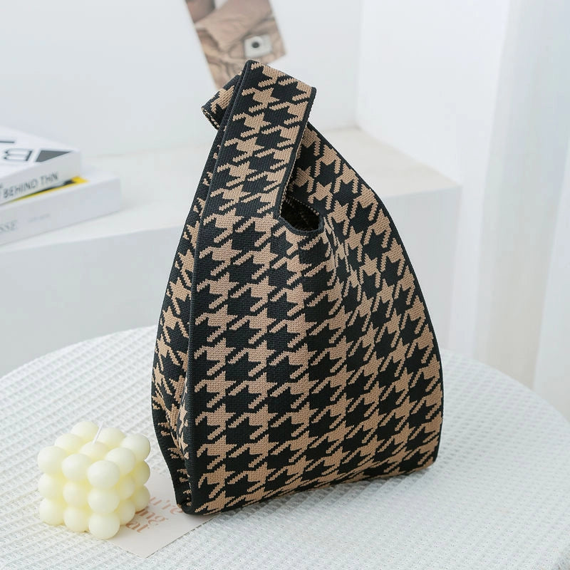 Women's Small Knit Color Block Streetwear Square Open Shoulder Bag
