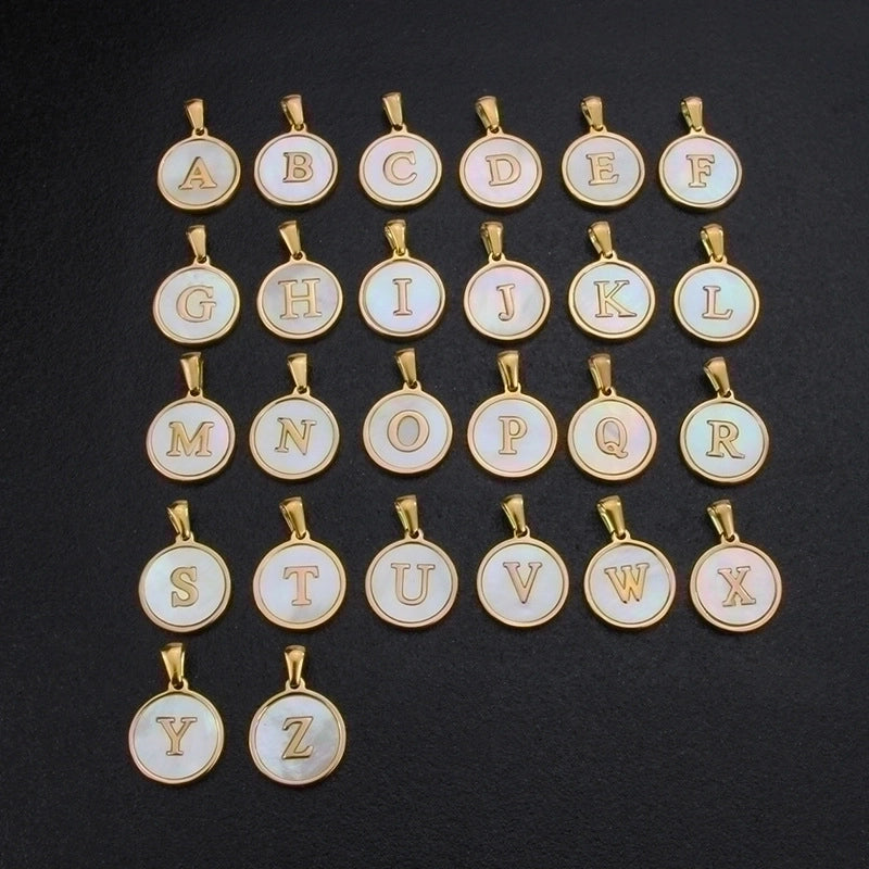 Minimalist Round Letter Titanium Steel Shell 18K Gold Plated Plating Necklace
