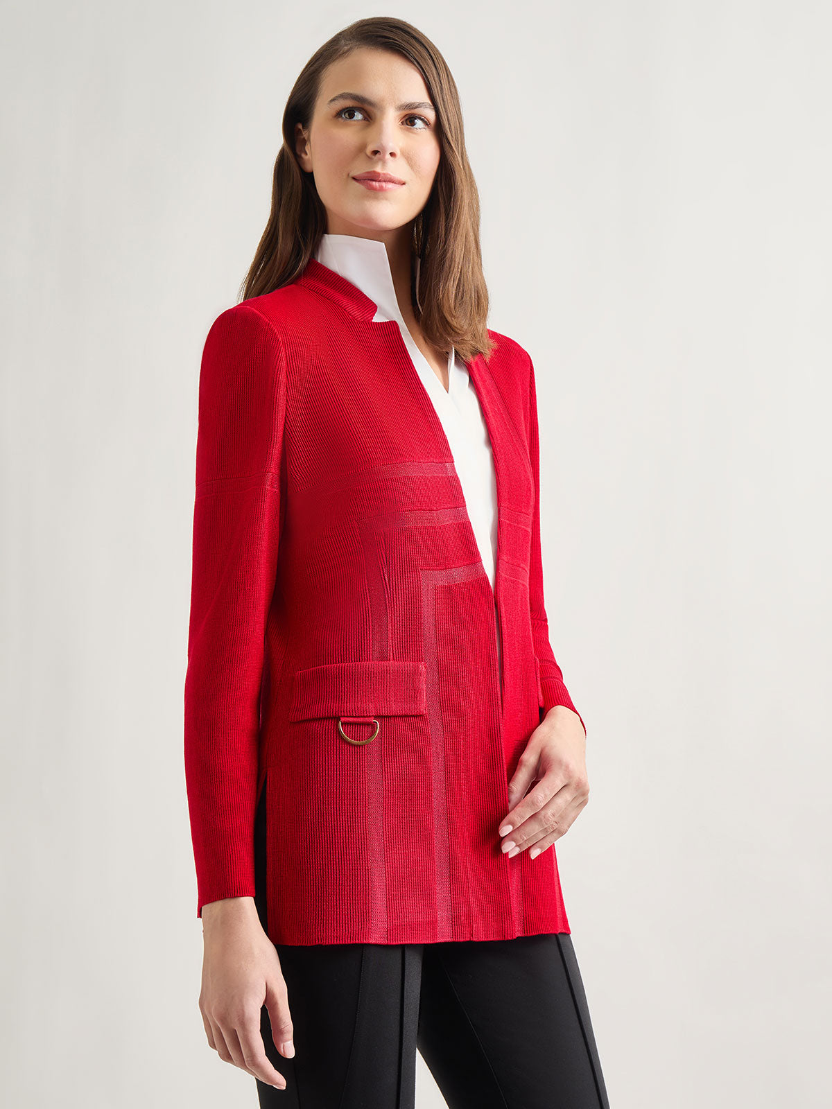 Inverted Notch Collar Tailored Knit Jacket