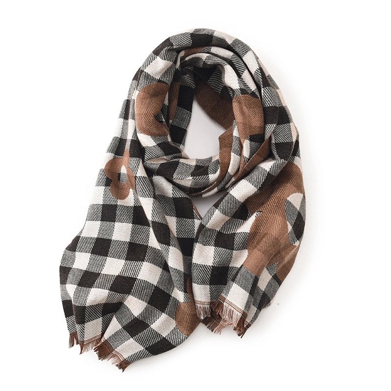 Women's Basic Plaid Flower Polyester Scarf