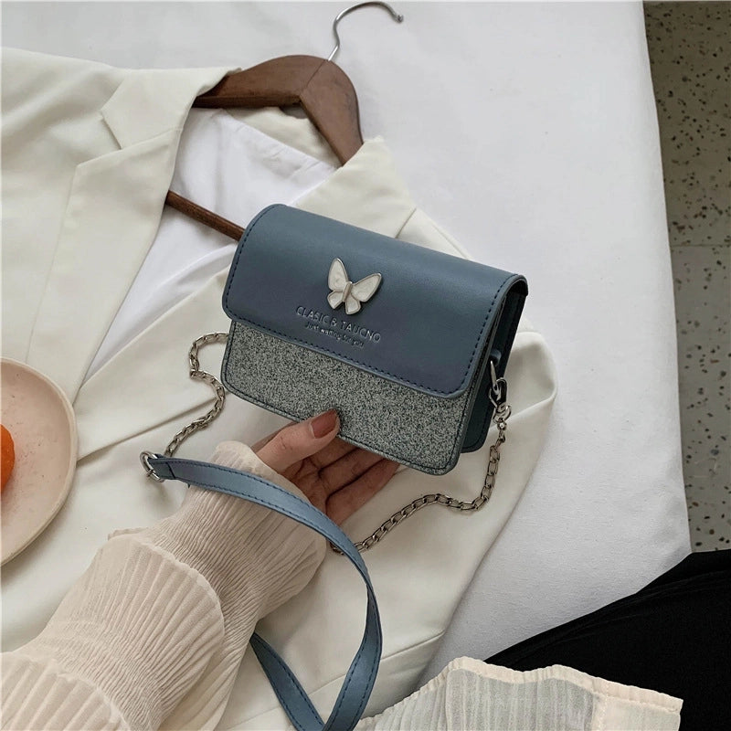 Women's Small Pu Leather Letter Butterfly Vintage Style Square Magnetic Buckle Crossbody Bag